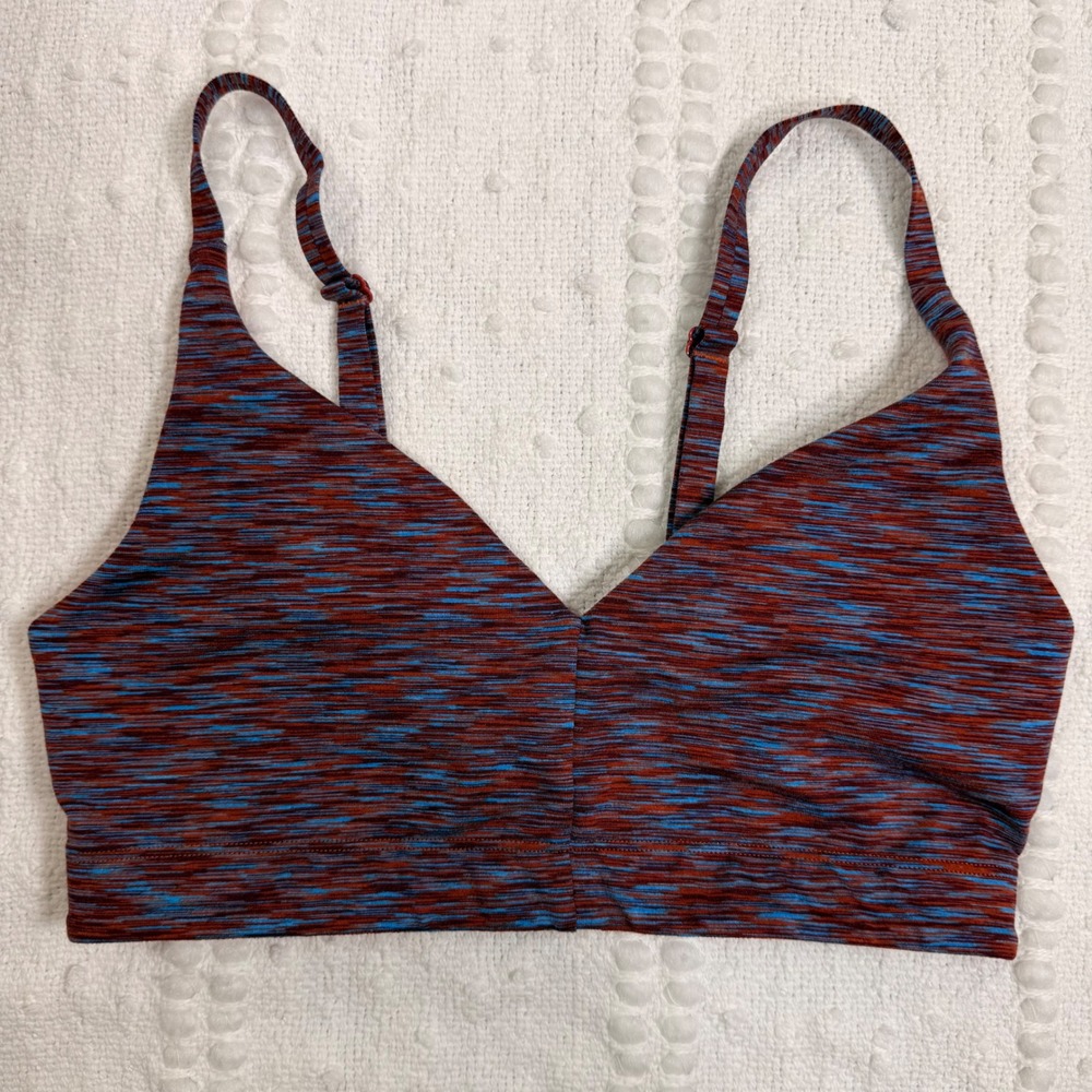Outdoor Voices TechSweat V-Neck Sports Bra Rust Blue Space Dye Small